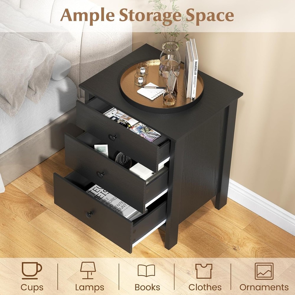 Set of 2 Nightstand with Drawers Solid Structure Side Table for Storage