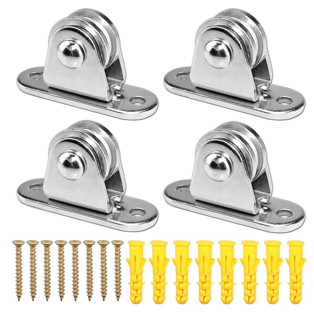 4PCS Small Pulley Block Silent Wall Ceiling Mount Pulley with Bearing Fixed Pull