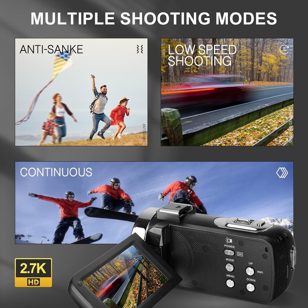 2.7K Video Camera 42MP 3'' Screen Camcorder For Vlogging With Remote Control