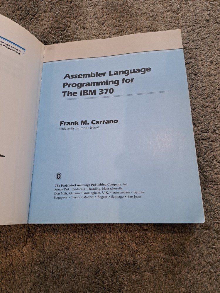 Assembler Language Programming for the IBM 370 Frank M. Carrano