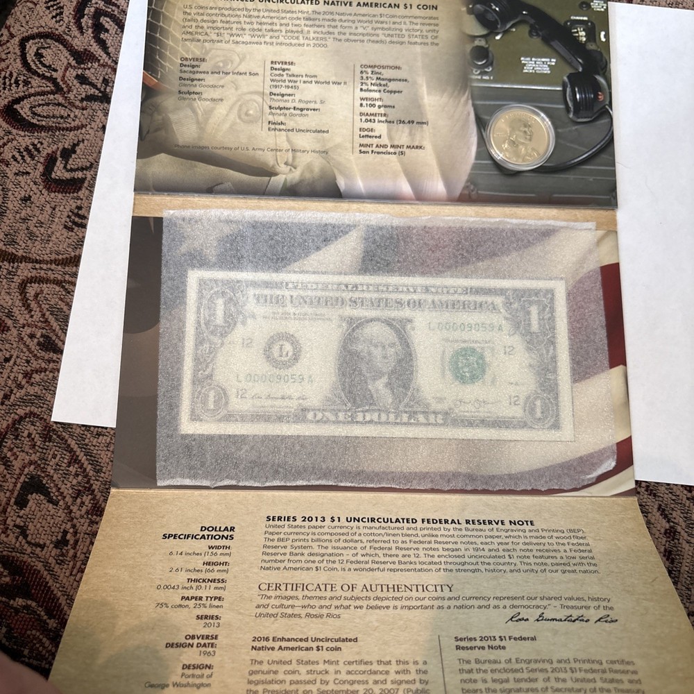 2016 US Mint Code Talkers Native American $1 Coin & Currency (LOW SERIAL) Set