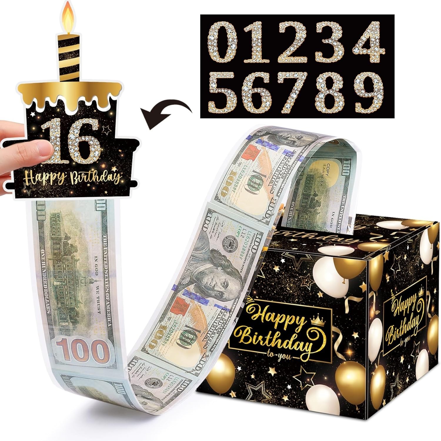 Birthday Money Gift Box with DIY Stickers for Any Ages, Surprise Money Holder...