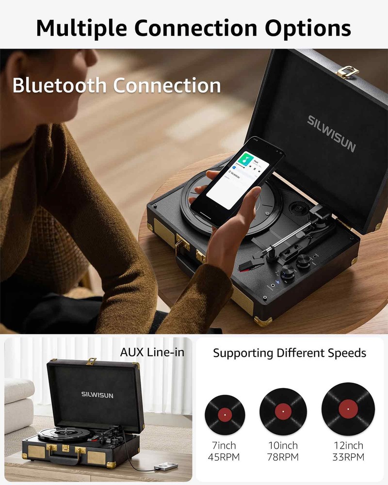 Journey+ Bluetooth Suitcase Record Player, Black