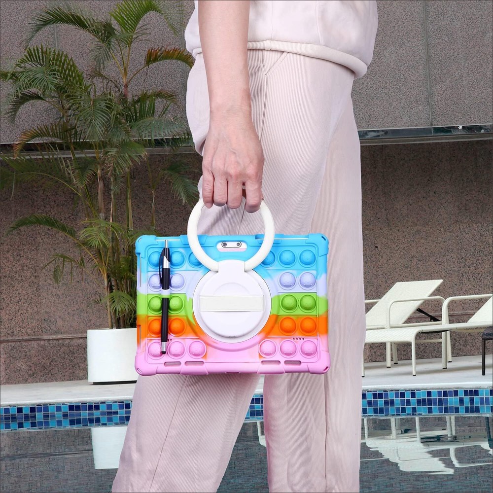 For TCL TAB 8 Silicone Tablet Case 360 Rotating Kickstand Handle/Shoulder Strap
