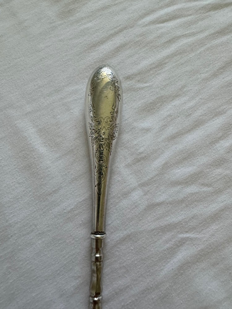 Antique Sterling Silver Handle Button Hook Engraved Scrolling and Flower Design