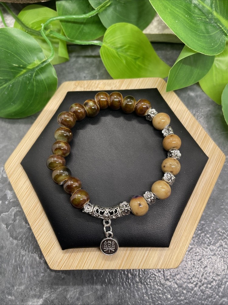 Handmade Ceramic Bead Beaded Stackable 6” Plus Stretch Bracelet New B247
