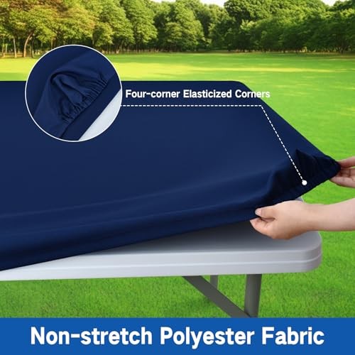 Square Elastic Fitted Tablecloth, Windproof 34" x 34" (Square) Navy Blue