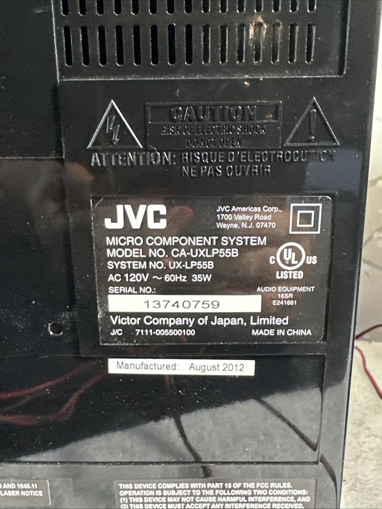 JVC CD/Radio 1-Disc Micro Component System Model NO.CA-UXLP55B