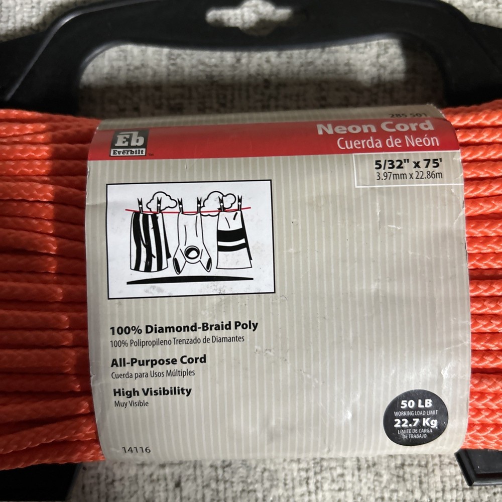 Everbilt Neon Cord 100% Diamond-Braid Poly 5/32" x 75'