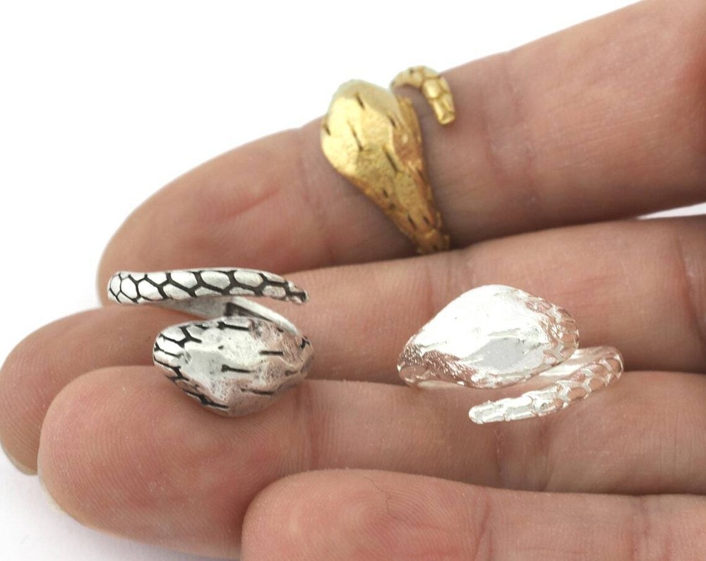 Wrap Snake Ring Adjustable Raw brass, Shiny Silver, Antique silver 8US size 5259
