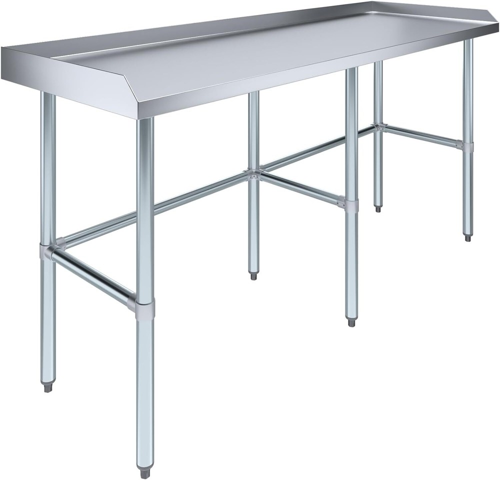 Commercial Stainless Steel Work Table Open Base with Backsplash and Side Guards