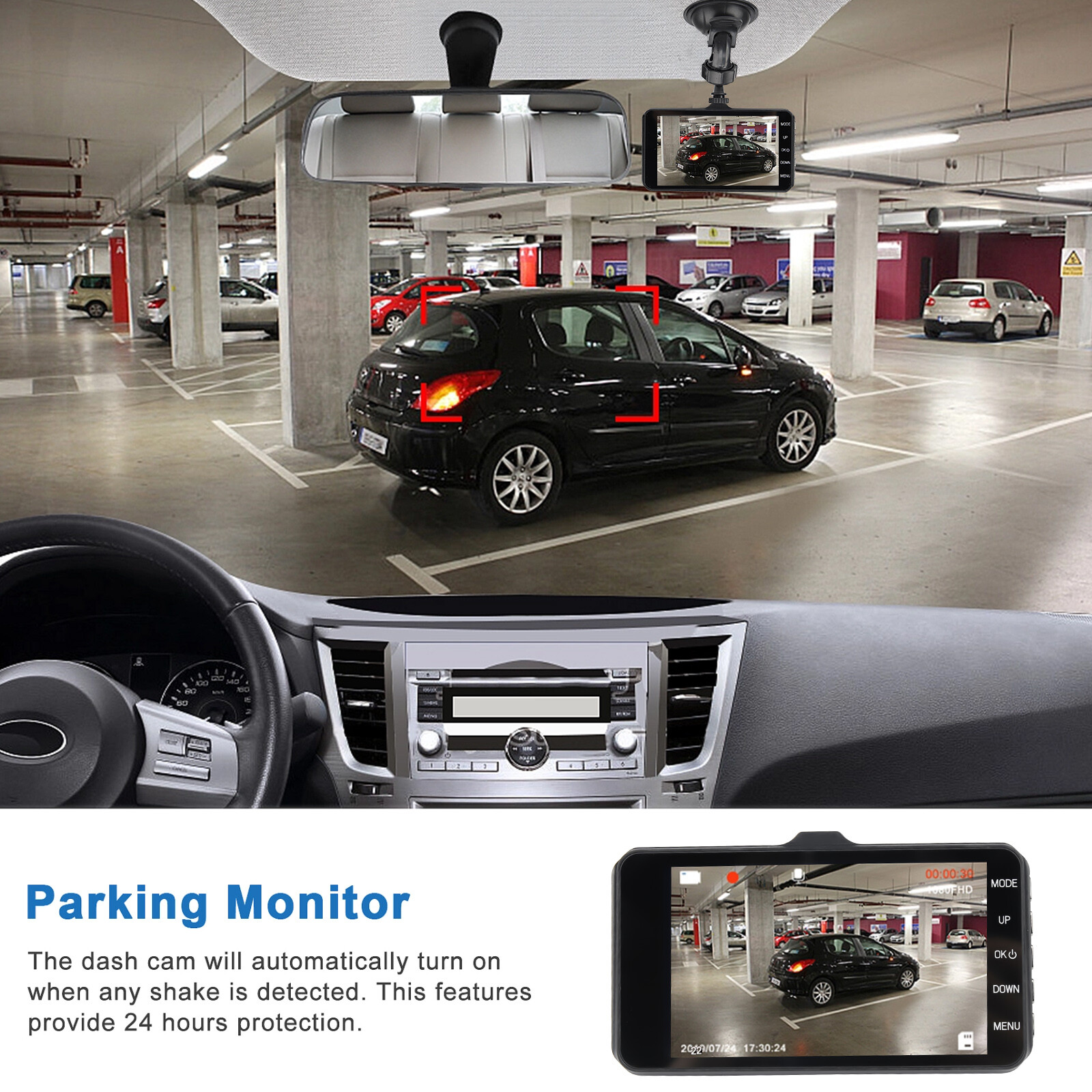 4" 1080P Screen Dash Cam Dual Lens Car DVR Recorder Front and Rear Camera