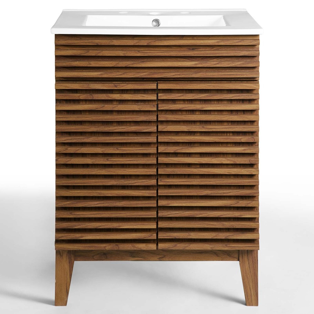 Modway Render Mid-Century Bathroom Vanity With Sink in Walnut White
