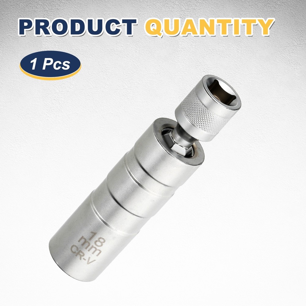 1pcs Spark Plug Socket 3/8" Drive 18mm Swivel Magnetic Thin Wall Silver