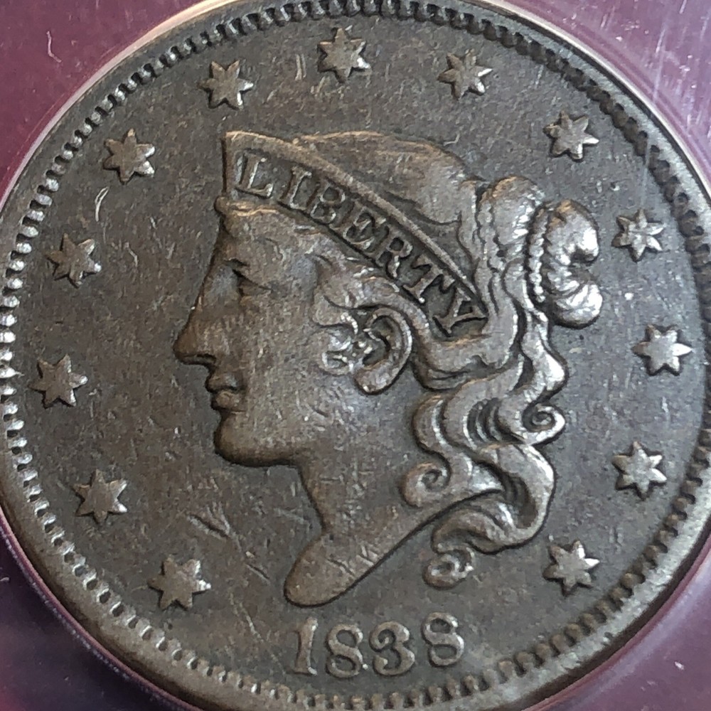 1838 large cent N.1 ANACS VF20
