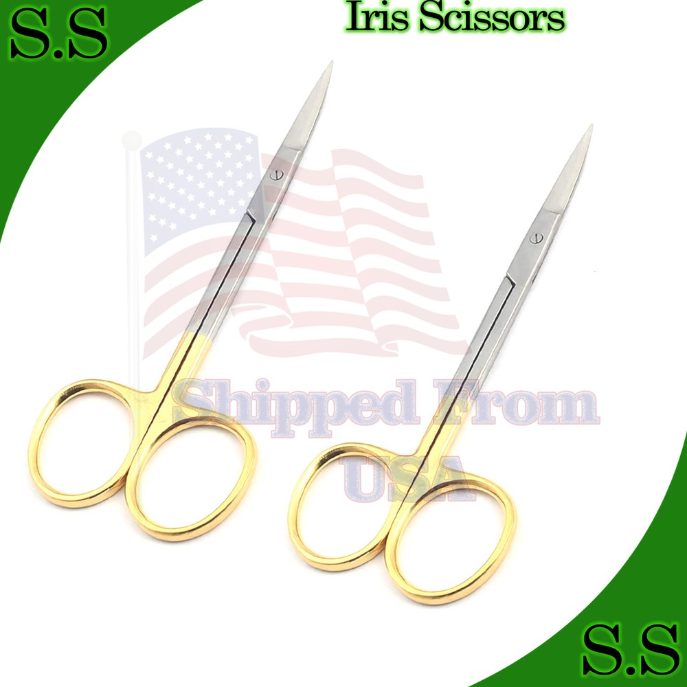 2 EACH Premium GERMAN TC Iris Scissors 4.5" Curved Surgical Dental Instruments