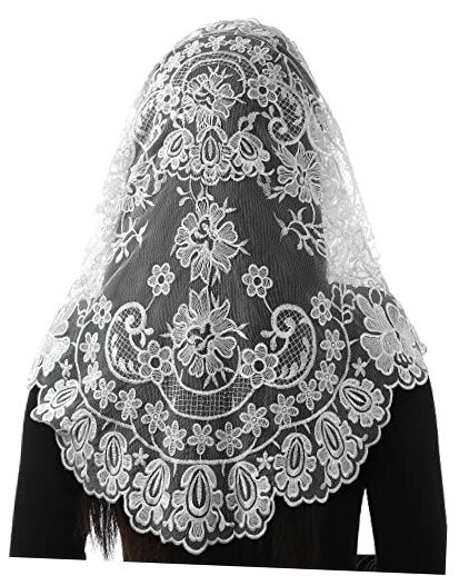 Triangle Catholic Church Mantilla Veils for Religious Christian Floral White