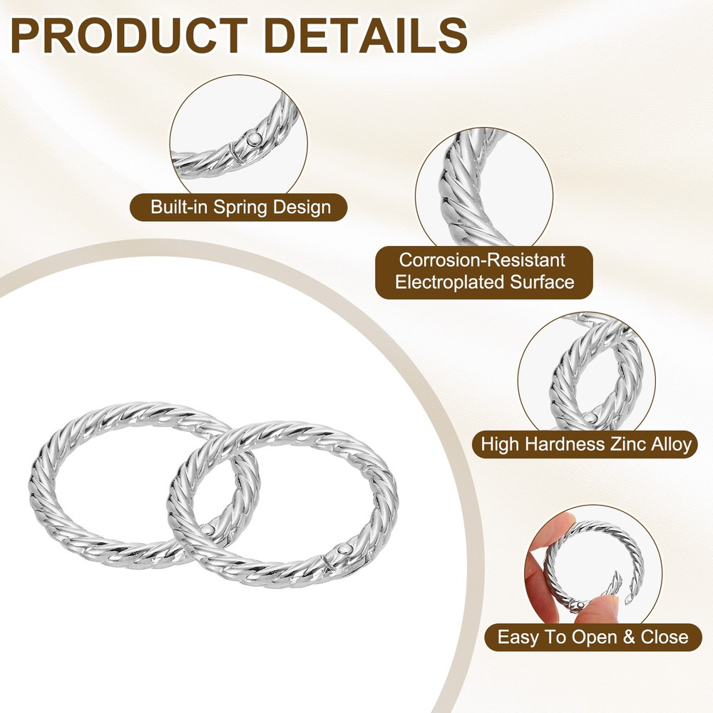 8pcs Spring O Rings 1 1/4" Round Trigger Metal Snap Hook Key Ring White