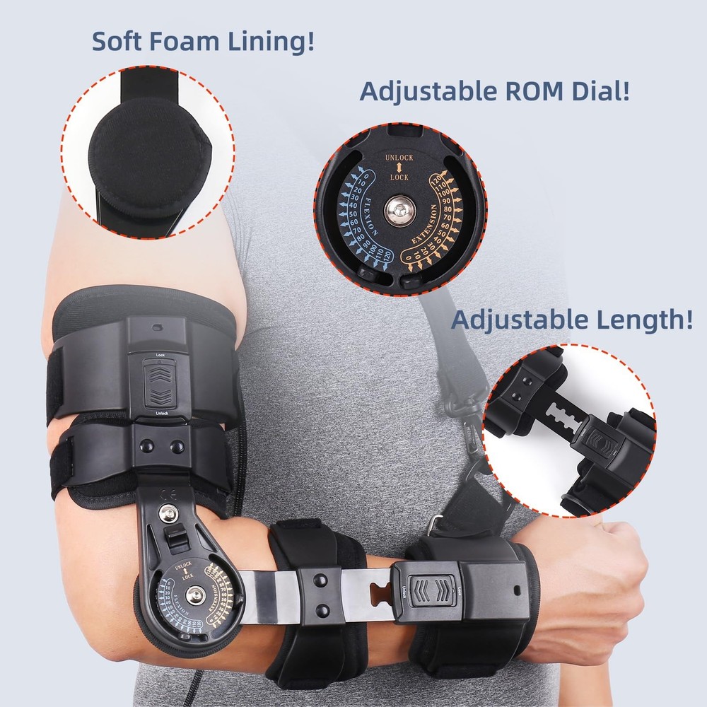 Hinged ROM Elbow Brace Adjustable Post OP Elbow Support - Arm Stabilizer Spli...