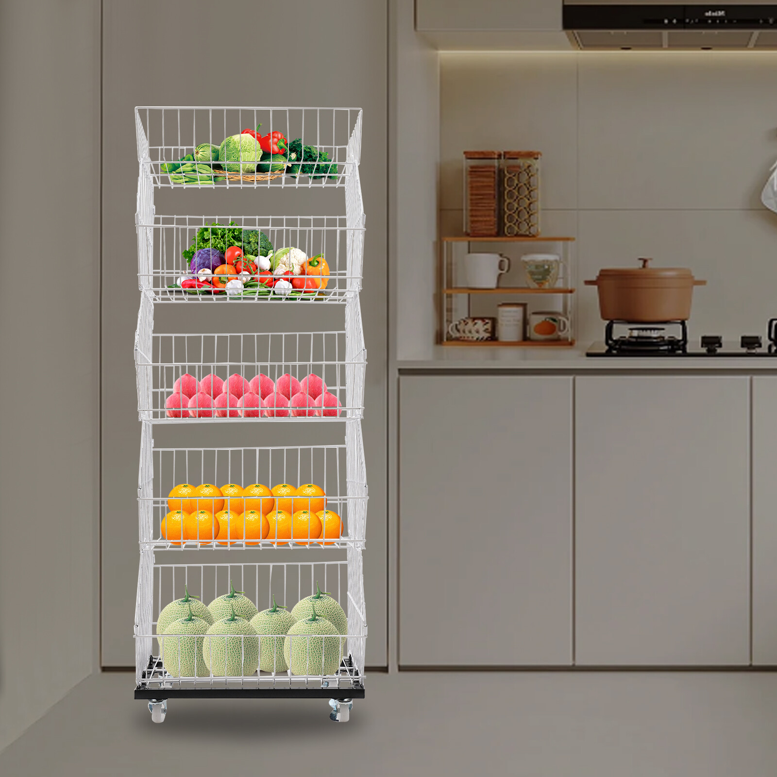 5-Tier Wire Grid Retail Display Rack with Wheels - Sturdy & Stylish Storage