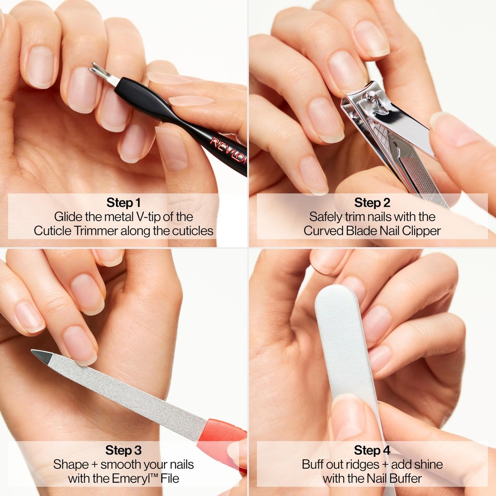 Revlon Manicure Essentials Kit Nail File Cuticle Trimmer Clipper Buffer Set