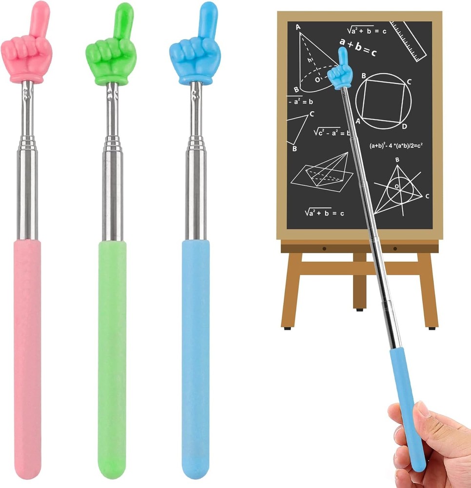 CoguZed 3 Pack Retractable Pointer Stick for Classroom, Blue+Pink+Green