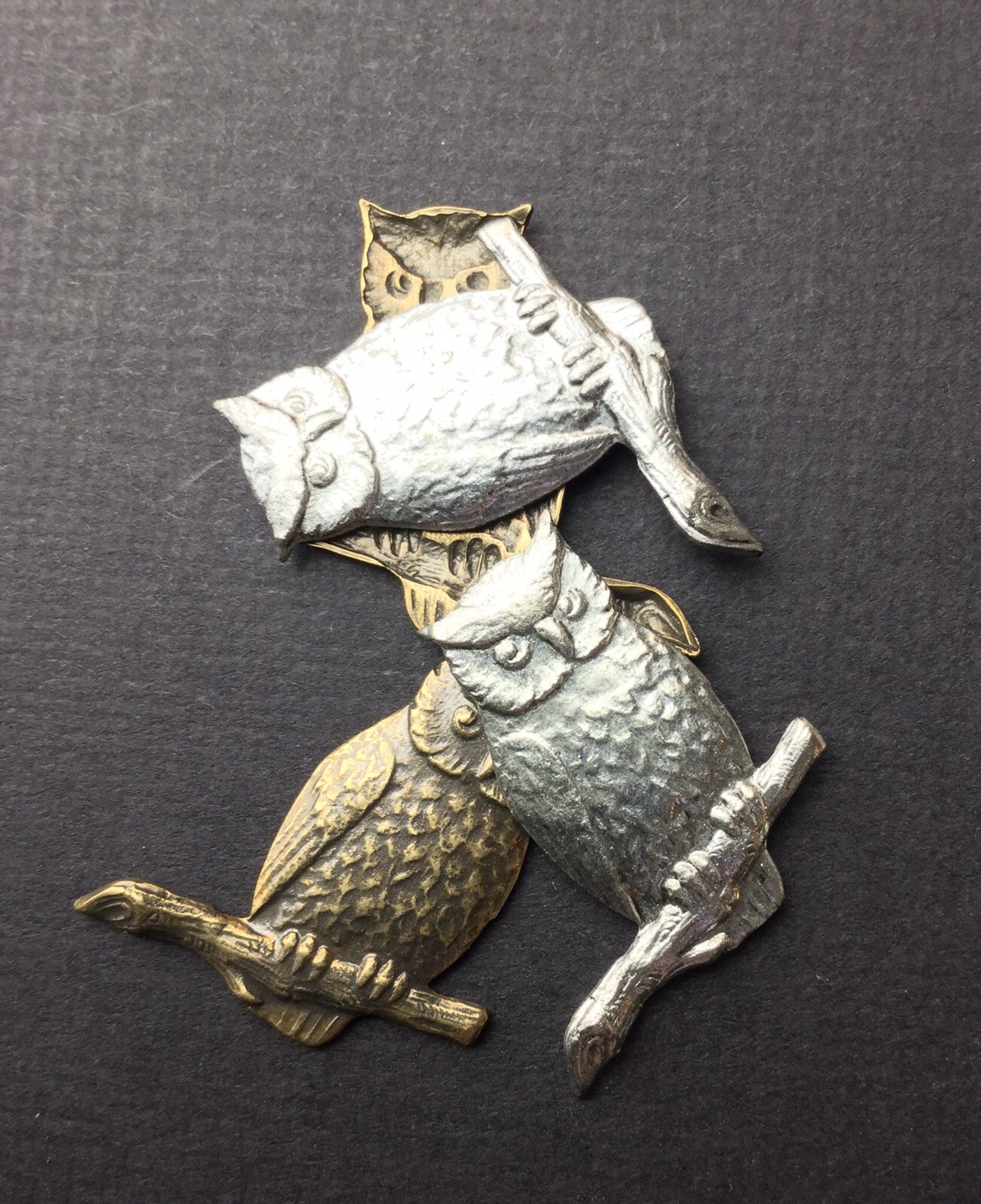 36384 Matte Silver Oxidized Small Owl on Branch Jewelry Finding