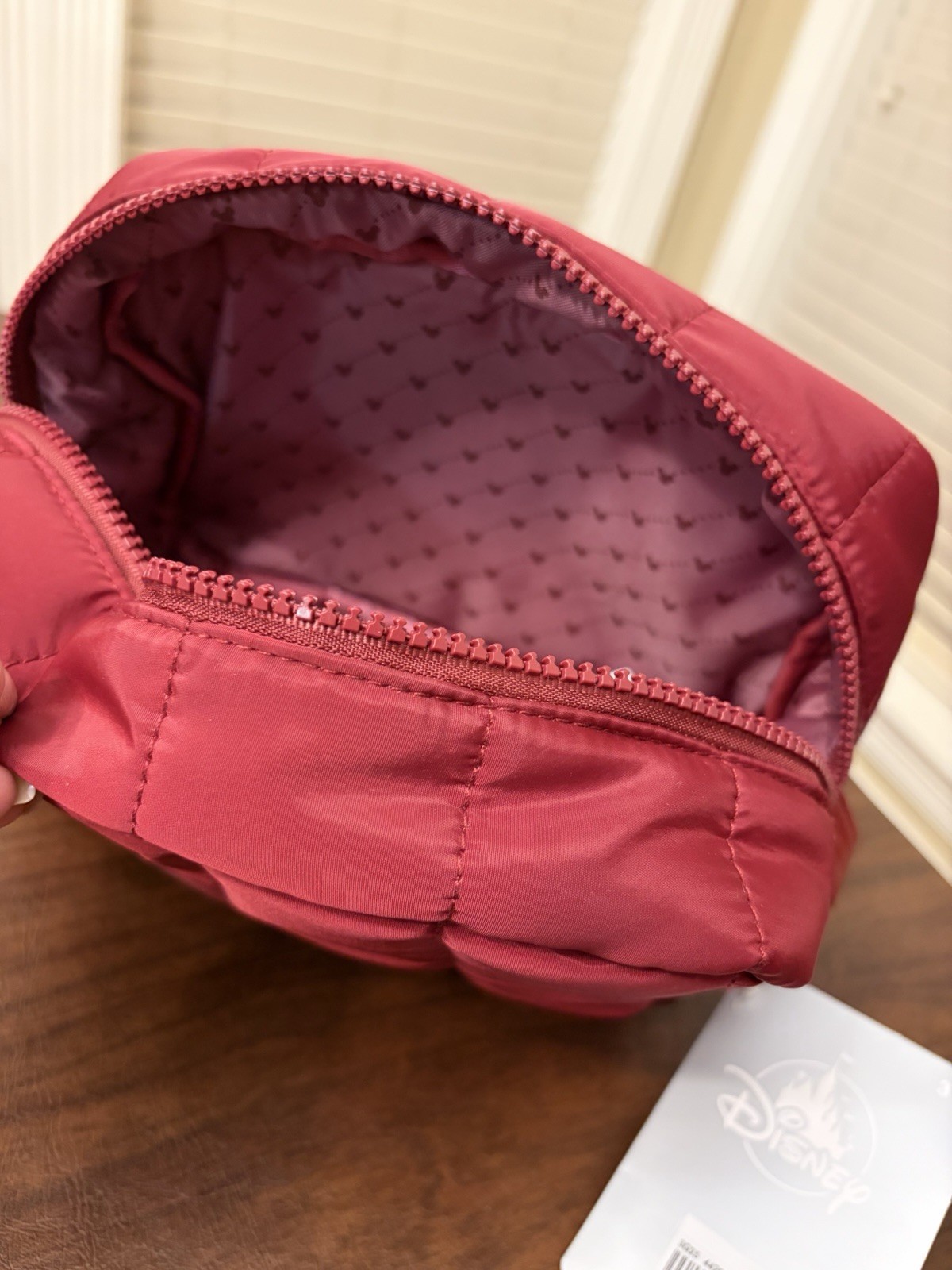 Disney Mickey Mouse Quilted Cosmetic Travel Makeup Bag Organizer Zipper Plum