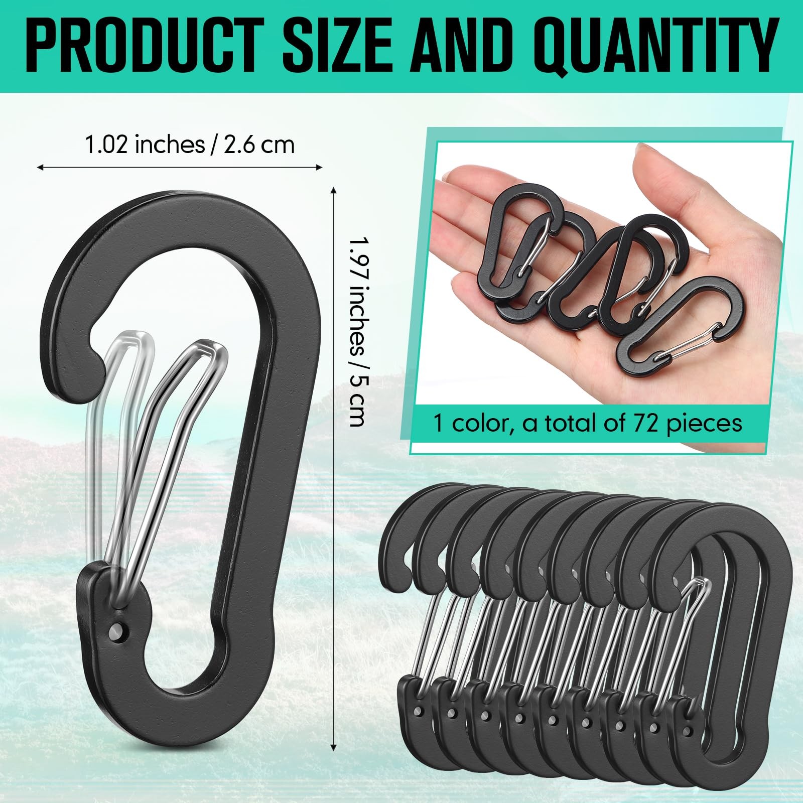 72pcs Carabiner Clips Bulk 2 Inch Small Spring Mini Carabiner Clip Aluminum L...