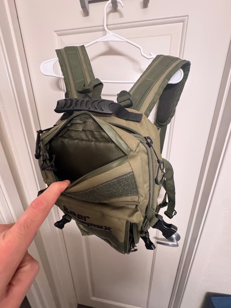"Bear Komplex" Durable Tactical (Green) Backpack, 1 broken zipper, 4+ pockets