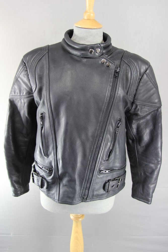 CLASSIC BLACK LEATHER JTS BIKER JACKET 40 INCH