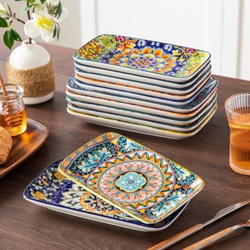 Simi 6-Piece Ceramic Salad Plates Set - Rectangular Dessert Plates 8.5 Inch