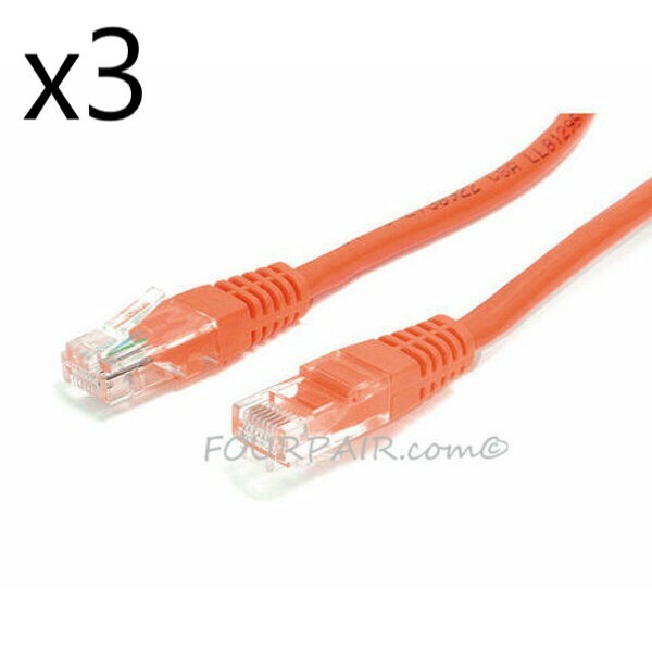 3 Pack Lot - 15ft CAT5e Ethernet Network LAN Router Patch Cable Cord Wire Orange