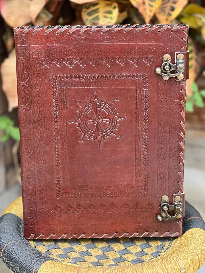 Compass Leather Ring Binder Grimoire Cover Notebook Office Folder 13"