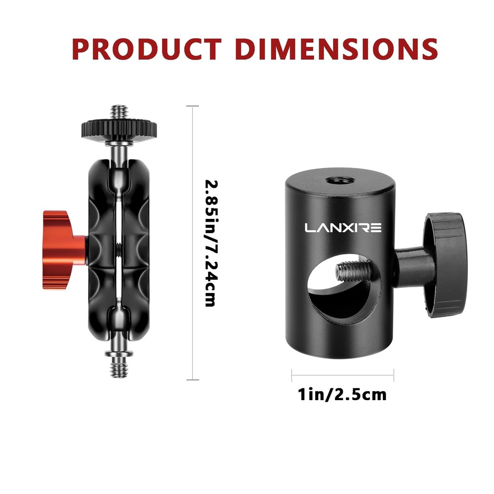 Light Stand Mount Adapter with Double Ball Head - Compatible with Camera Moni...
