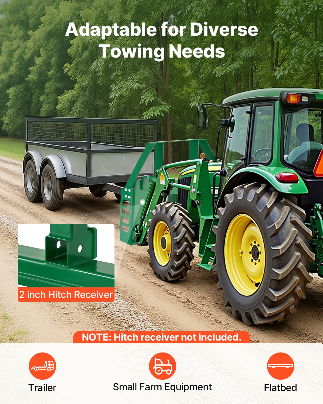 VEVOR Skid Steer Pallet Frame with Hitch Receiver & Spear Sleeves for JD Loaders