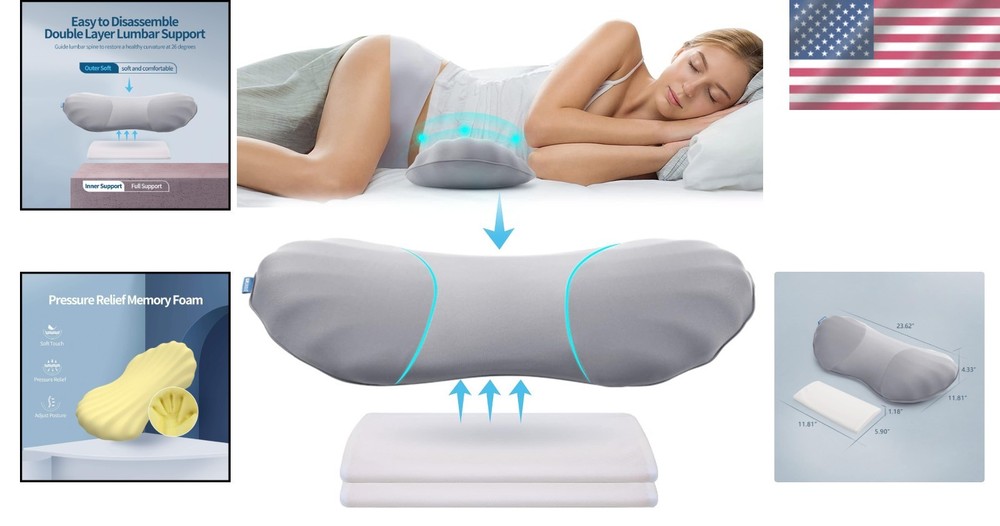 Lumbar Support Pillow Memory Foam Back Support for Sleeping Lower Back Pain R...
