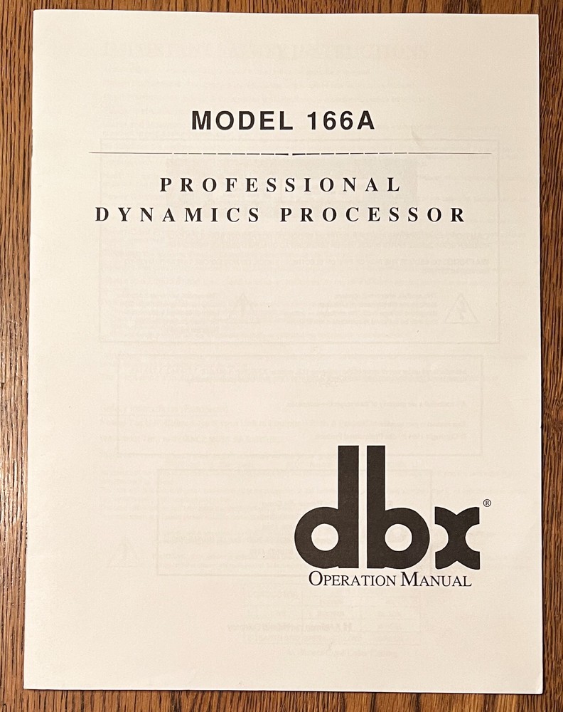 DBX 166A PROFESSIONAL DYNAMICS PROCESSOR OWNERS MANUAL - ORIGINAL - NOT A COPY