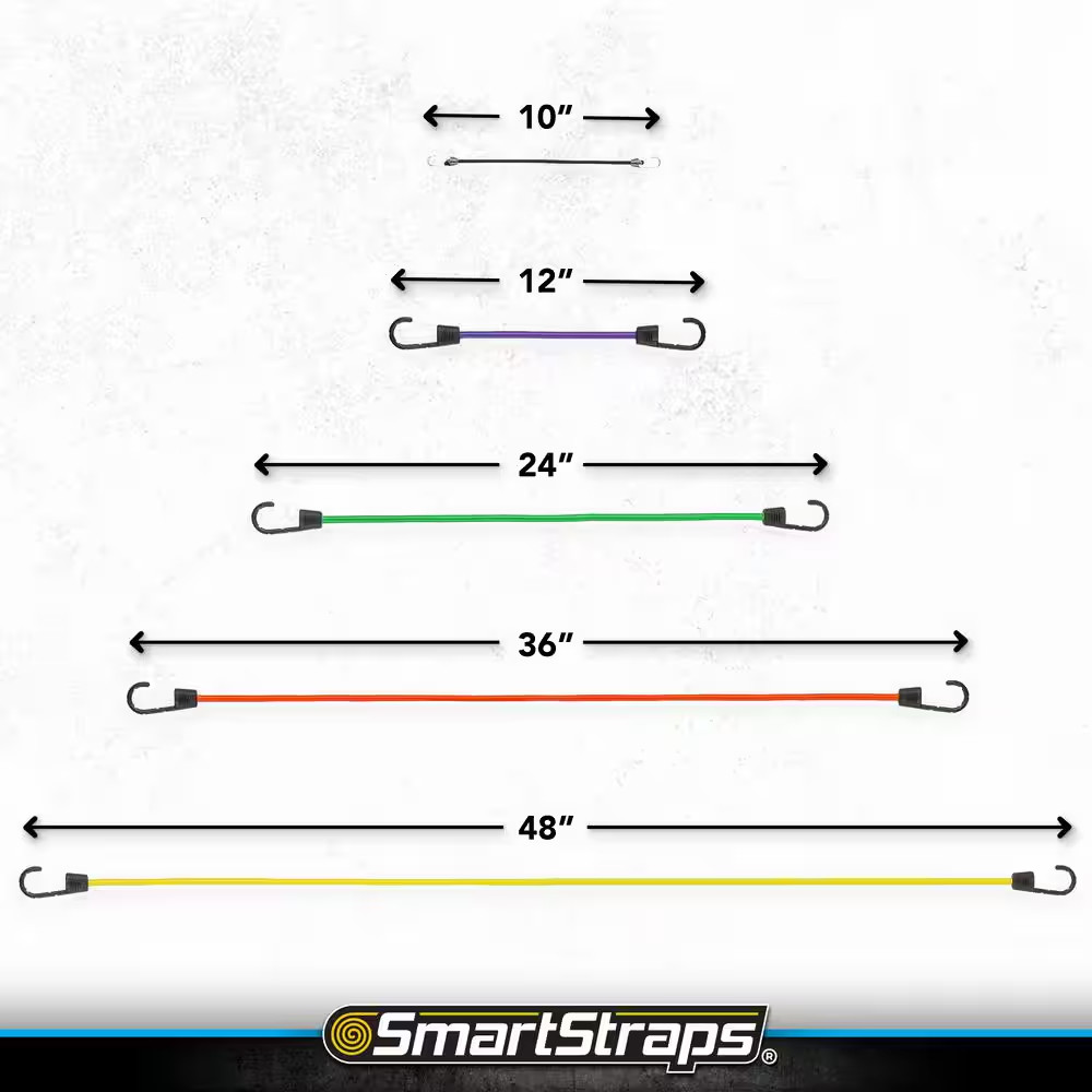Standard Bungee Cord with Hooks Value Pack Assortment - 10 Piece