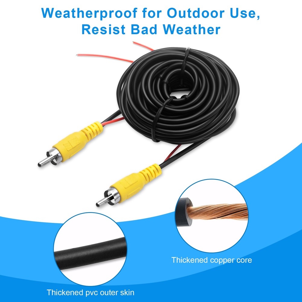 20FT6M RCA Video Cable with Detection Wire for Car Backup Camera Double Shielded