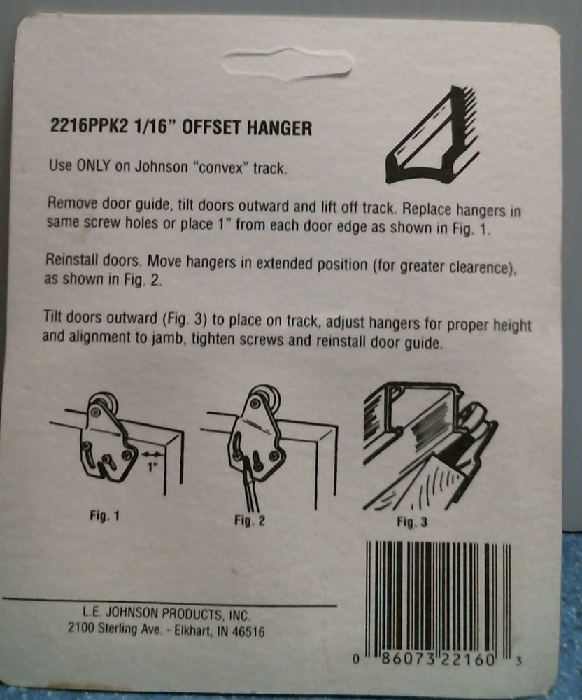 Johnson Hardware Single Wheel 1-16" Offset Hanger (2216PPK2) FS