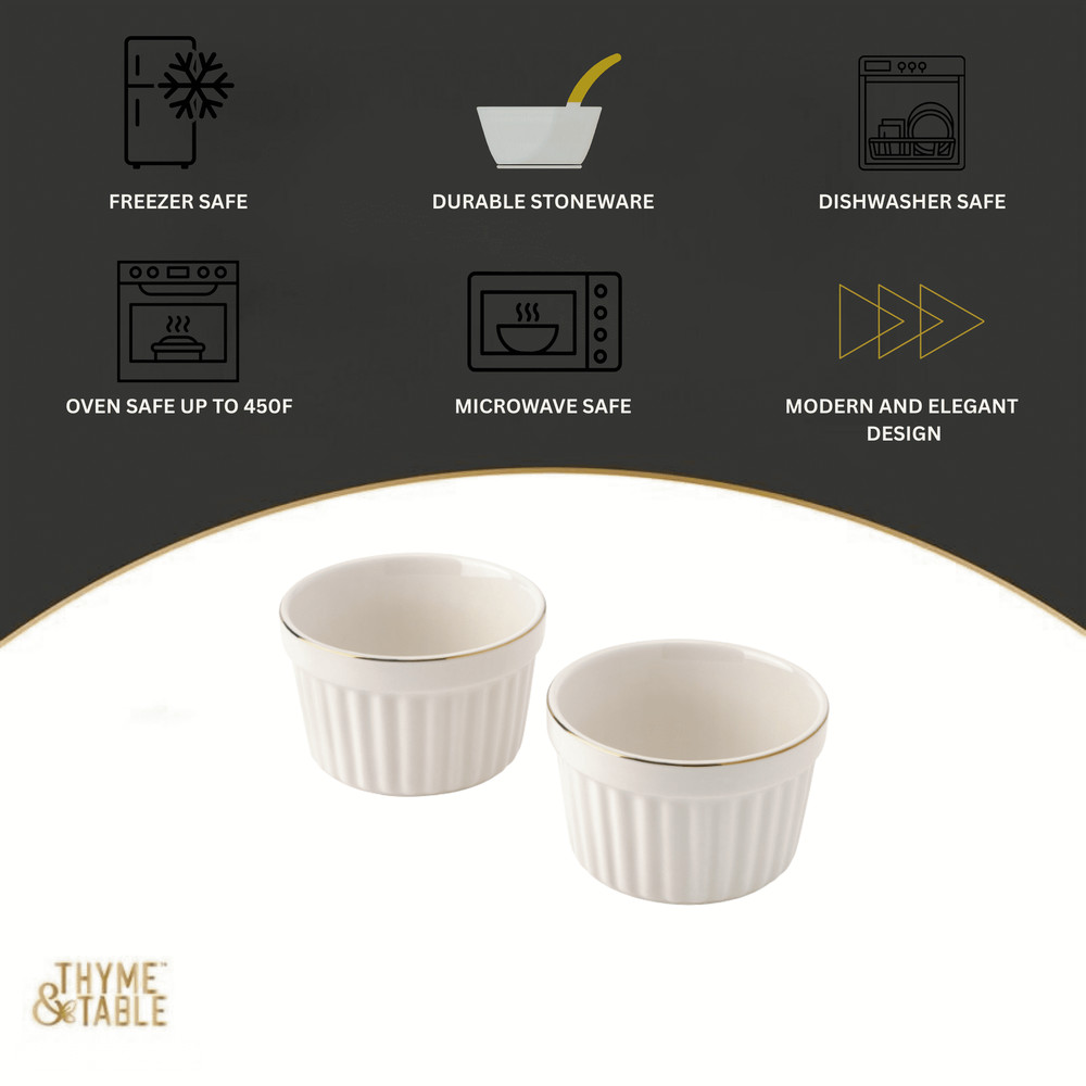 2-Piece White Ribbed Ramekin Set for Baking and Serving