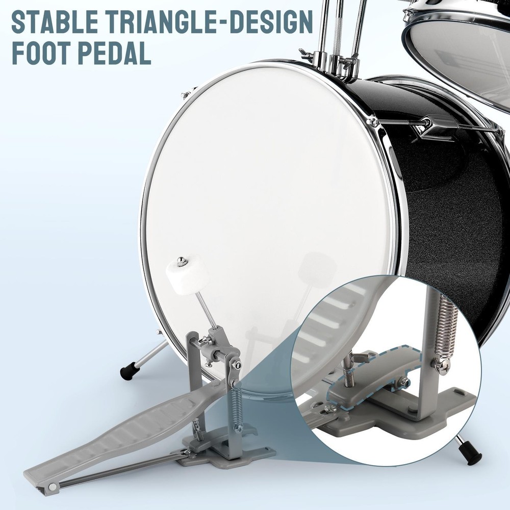 5-Piece Junior Starter Drum Kit with Cymbals, Hardware, Sticks, & Throne - Black