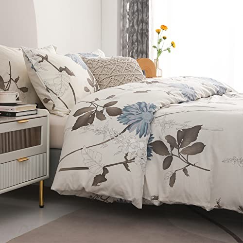 Comforter Size, 600 Thread Count Cotton Brown Queen Off-white Botanical
