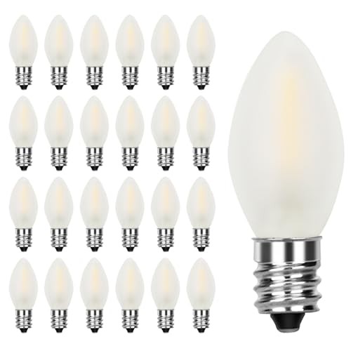 25 Pack C7 LED Light Bulbs, C7 Vintage Christmas Replacement Frosted White