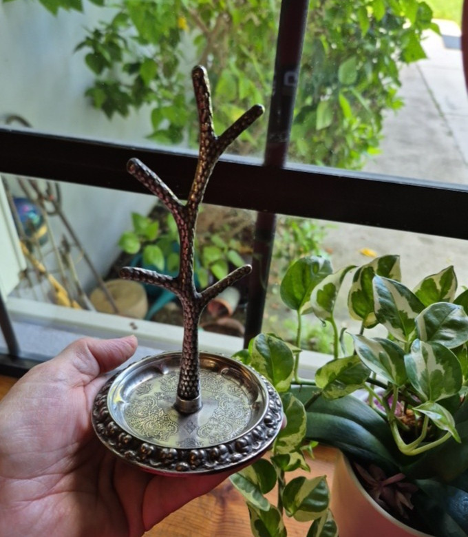 Vintage Silver-Plated Jewelry Tree Metal Earring Rings Holder Branch Dish Small