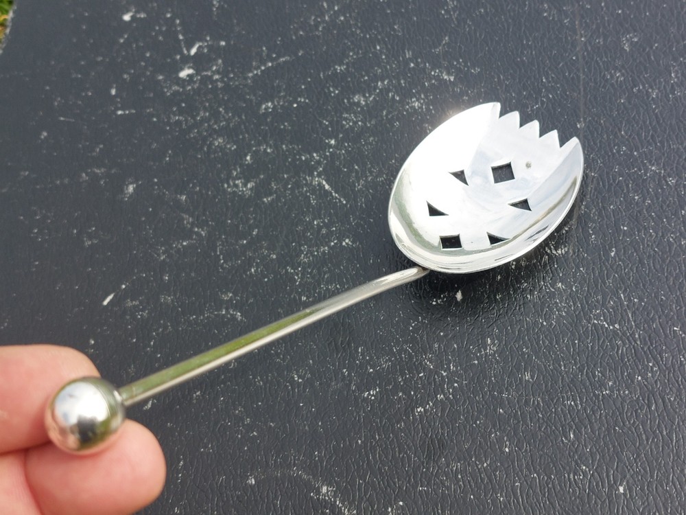 Antique 8" Silver Plated Ice /Absinthe Spoon, Mote Spoon, Cocktail Strainer Fork