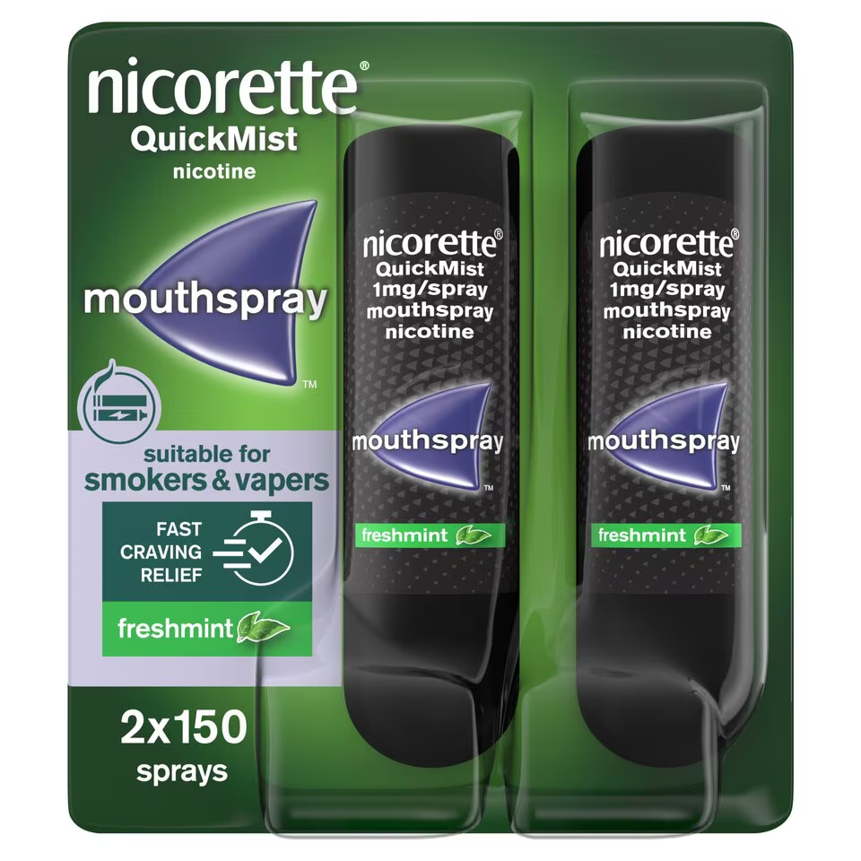 12X Nicorette Quickmist Duo, 2 x 150 sprays FREE SHIPPING