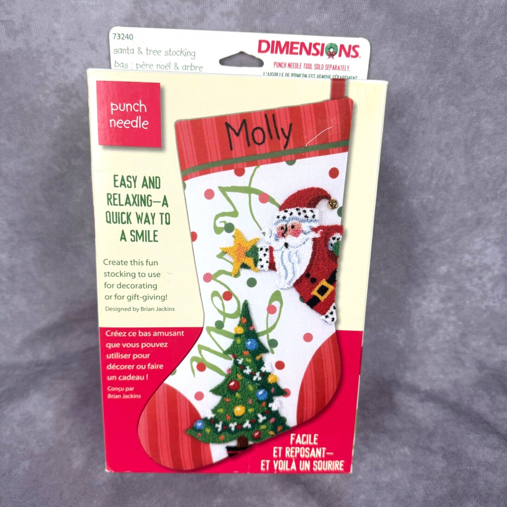 Dimension Punch Needle SANTA & TREE Stocking Kit 73240 VTG 2006