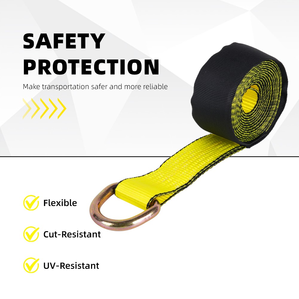 4 Pack 2" x 12' Lasso Strap w/ D Ring Auto Tie Down for Tow Truck Wheel Lift